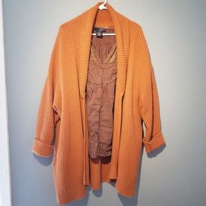 Butterscotch Orange Waffle Knit Sweater. Pockets!